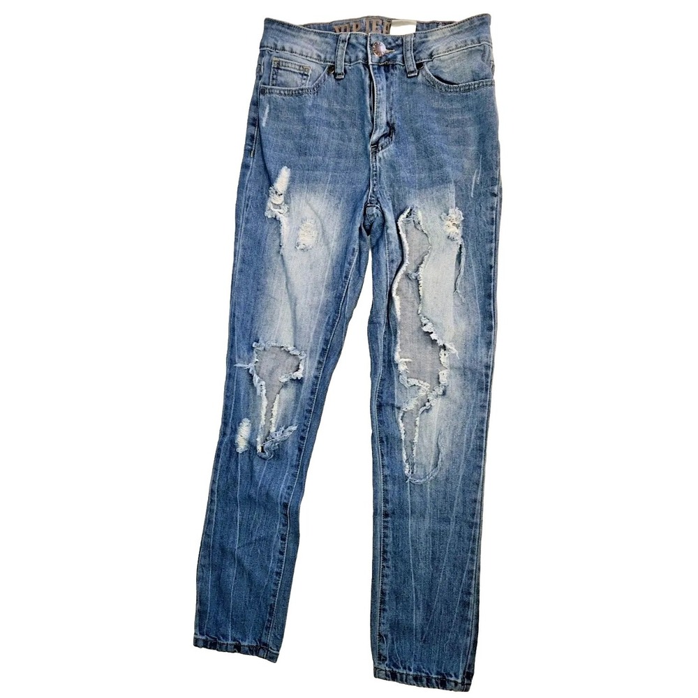 VIP Skinny Stretch Denim Jeans Juniors Size 1/2 Grunge Destroyed Thrashed Jeans